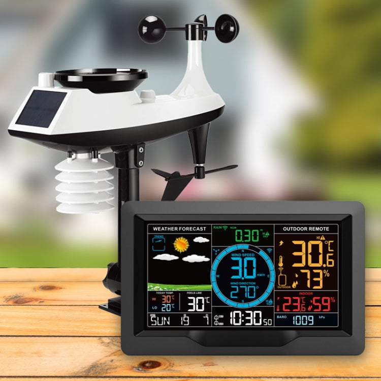 Wireless Weather Station Wind Speed Rain And Wind Direction Detection Weather Forecast Clock(Black)