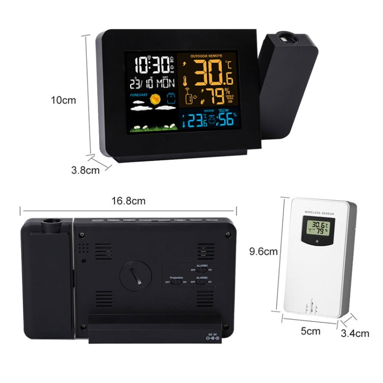 Household Color Screen Temperature And Humidity Meter Weather Forecast Projection Clock, Model: UK Plug