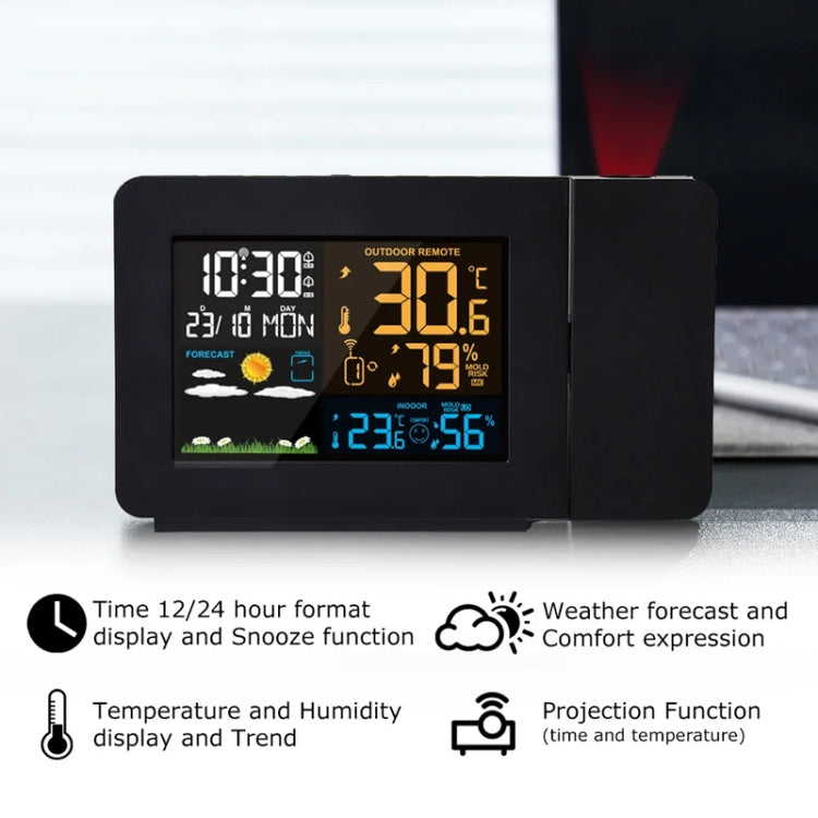 Household Color Screen Temperature And Humidity Meter Weather Forecast Projection Clock, Model: UK Plug