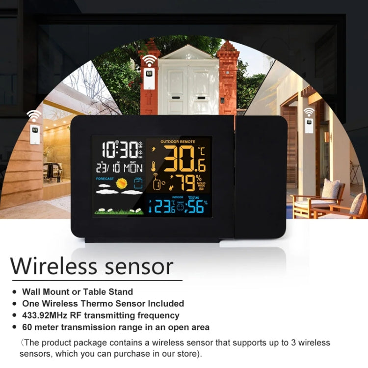 Household Color Screen Temperature And Humidity Meter Weather Forecast Projection Clock, Model: EU Plug