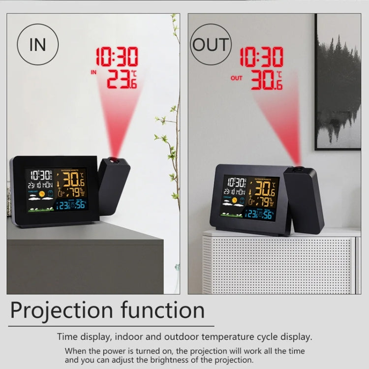Household Color Screen Temperature And Humidity Meter Weather Forecast Projection Clock, Model: US Plug