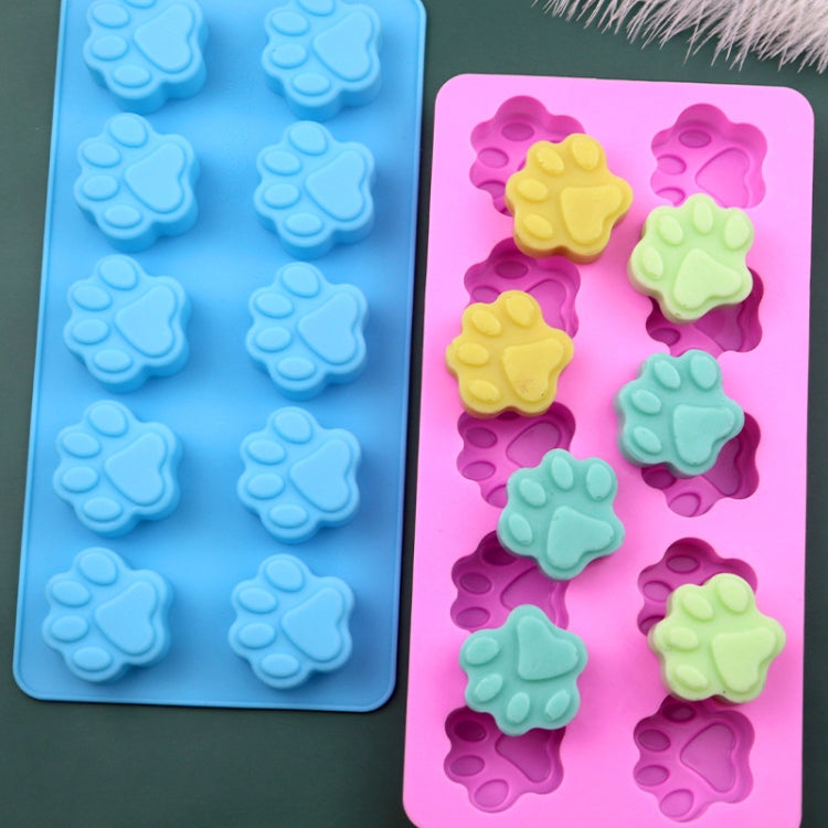 10 Grids Cartoon Kitten Claw Bear Paw Silicone Soap Molds DIY Chocolate Baking Mould(Light Blue)