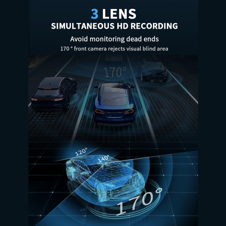 3 Camera Lens 3-inch IPS Screen WiFi Car Dash Cam 1080P Night Vision Dash Camera for Cars 64G