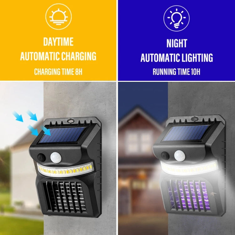 E-SMARTER W792 LED Solar Wall Light With Purple Light Mosquito Control Function Human Intelligent Sensor Outdoor Garden Lamp, Specification: White Light+Yellow Light