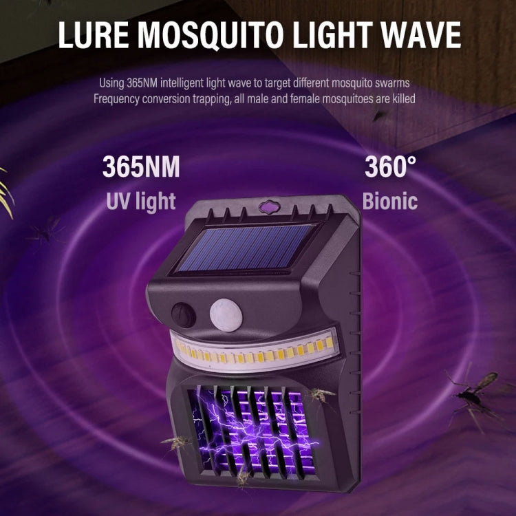 E-SMARTER W792 LED Solar Wall Light With Purple Light Mosquito Control Function Human Intelligent Sensor Outdoor Garden Lamp, Specification: White Light+Yellow Light