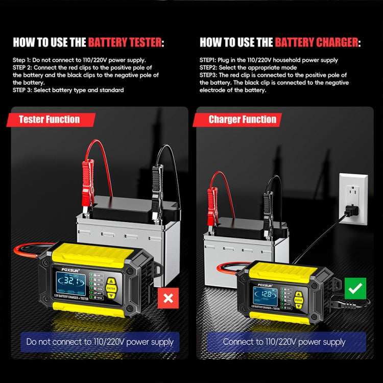 FOXSUR Cars Motorcycles 12V Lithium Cattery Charger With Battery Detection(EU Plug)