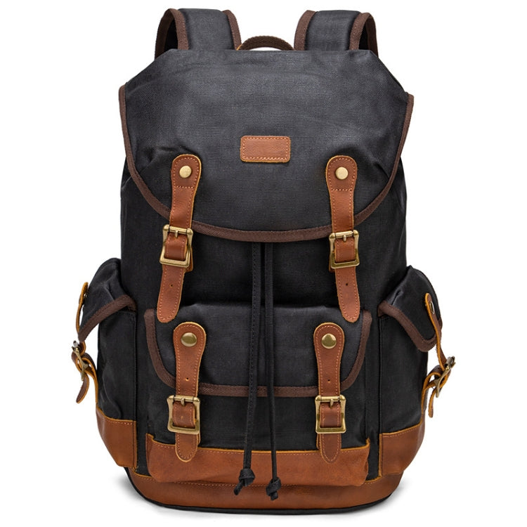Retro Canvas Backpack Large Capacity Travel Computer Bag(Black)
