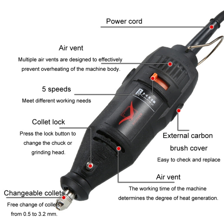 VICOVER Small Adjustable Speed Electrical Grinder Set Jade Carving Pen Polishing Tool EU Plug, Model: Standard Model