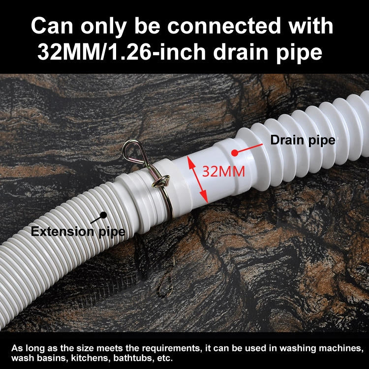 3m Diameter 32mm Extended Drain Hose for Washing Machine / Kitchen Basin / Bathtub
