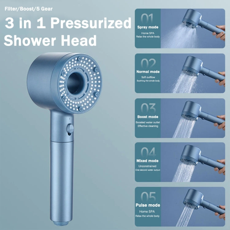 High-Pressure Handheld Shower Head With 5 Spray Modes Filtered Showerhead, Spec:  Kit White