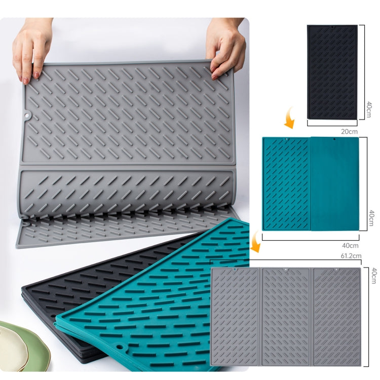 62 x 40cm  Trifold Silicone Drain Pad Bowl and Dish Drying Mat for Kitchen Counter(Grey)