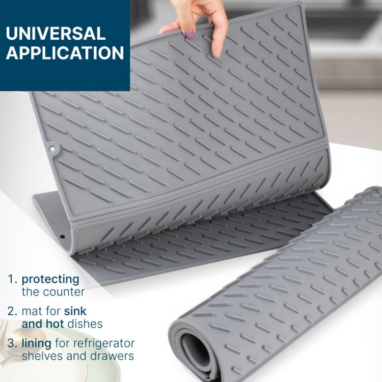 62 x 40cm  Trifold Silicone Drain Pad Bowl and Dish Drying Mat for Kitchen Counter(Grey)