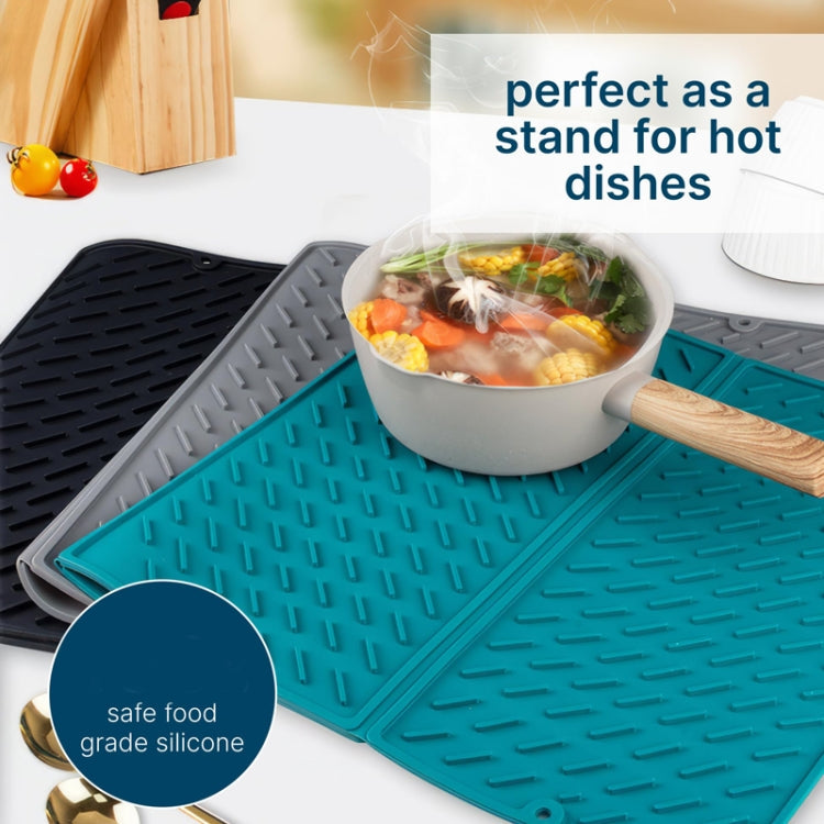 62 x 40cm  Trifold Silicone Drain Pad Bowl and Dish Drying Mat for Kitchen Counter(Grey)