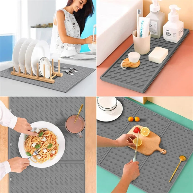62 x 40cm  Trifold Silicone Drain Pad Bowl and Dish Drying Mat for Kitchen Counter(Grey)