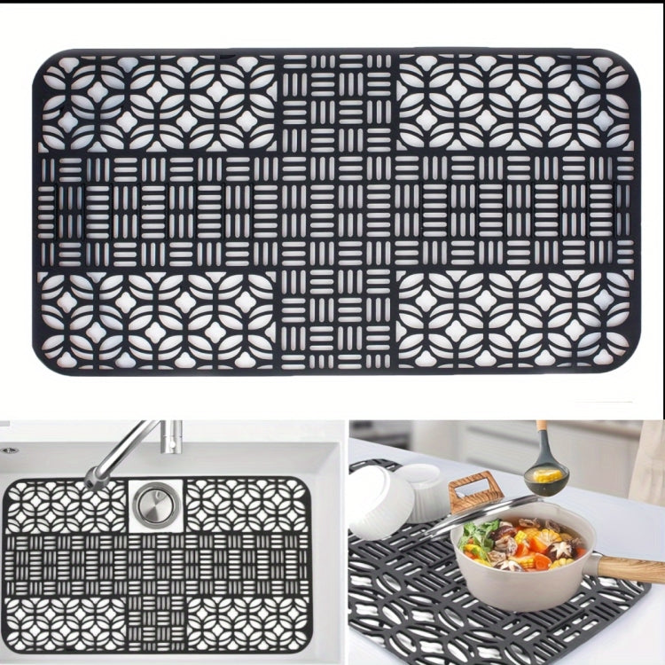 Silicone Sink Mat Cuttable Sink Pad Kitchen Cabinet Mat Dish Drainer Mat 66 x 35cm(Black)