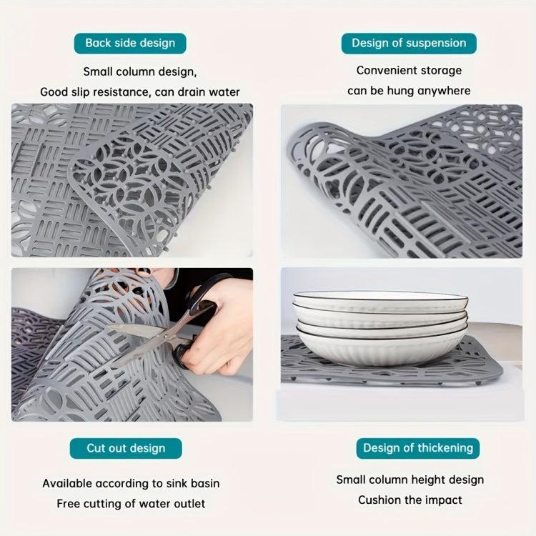 Silicone Sink Mat Cuttable Sink Pad Kitchen Cabinet Mat Dish Drainer Mat 66 x 35cm(Black)