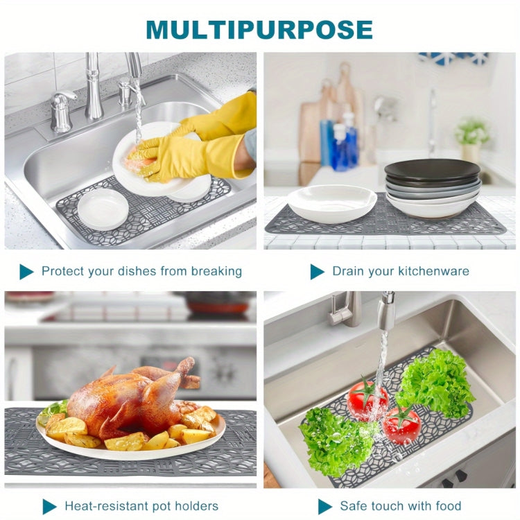 Silicone Sink Mat Cuttable Sink Pad Kitchen Cabinet Mat Dish Drainer Mat 66 x 35cm(Black)