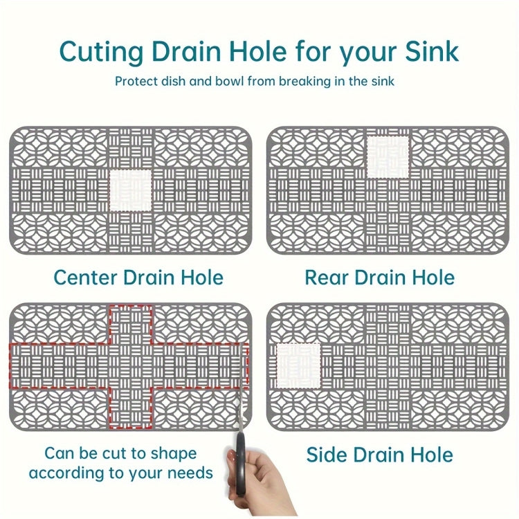 Silicone Sink Mat Cuttable Sink Pad Kitchen Cabinet Mat Dish Drainer Mat 66 x 35cm(Grey)