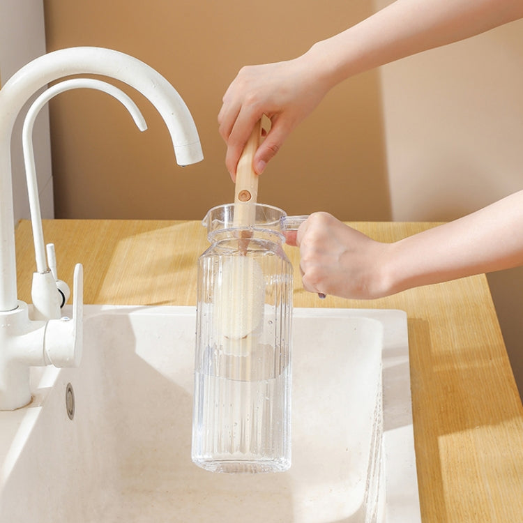 Removable Double Cleaning Cup Brush Sponge Long Handle Wine Glass Thermos Bottle Brush(Khaki)