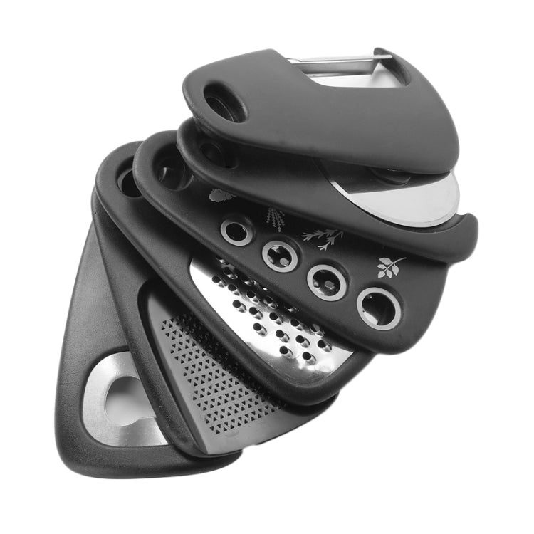 6 In 1 Stackable Kitchen Gadgets Melon Peeler Herb Chopper Garlic Grater Can Opener Pizza Cutter(Black)