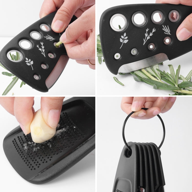 6 In 1 Stackable Kitchen Gadgets Melon Peeler Herb Chopper Garlic Grater Can Opener Pizza Cutter(Black)
