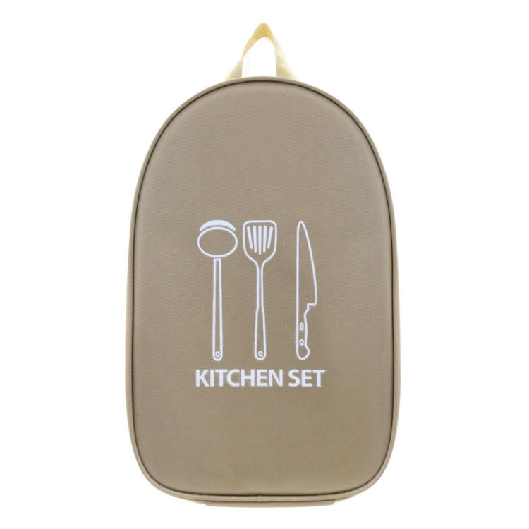 Outdoor Camping Kitchen Utensils Portable Storage Bag Picnic Flatware Supplies(Khaki)