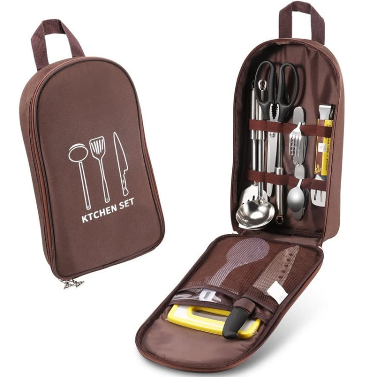 Outdoor Camping Kitchen Utensils Portable Storage Bag Picnic Flatware Supplies(Khaki)