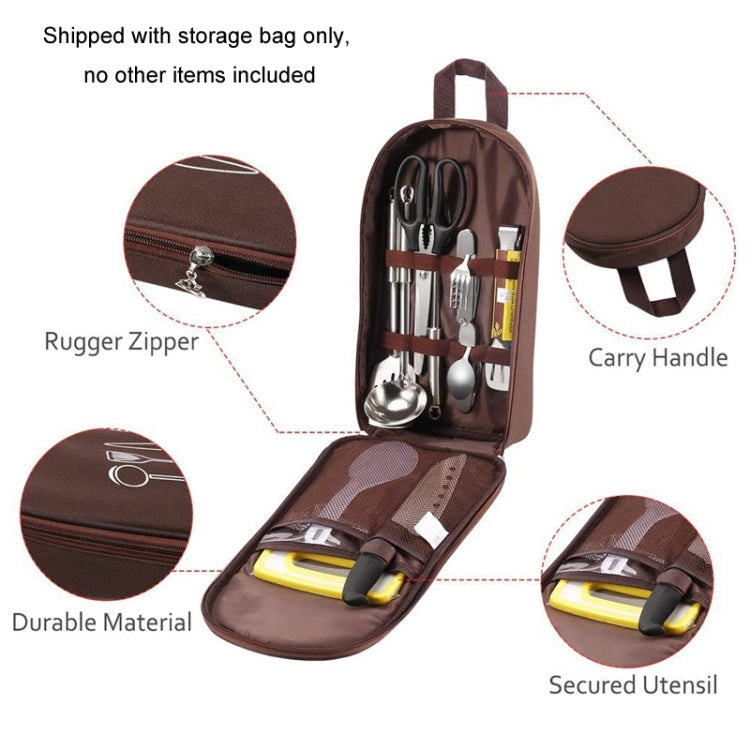 Outdoor Camping Kitchen Utensils Portable Storage Bag Picnic Flatware Supplies(Khaki)