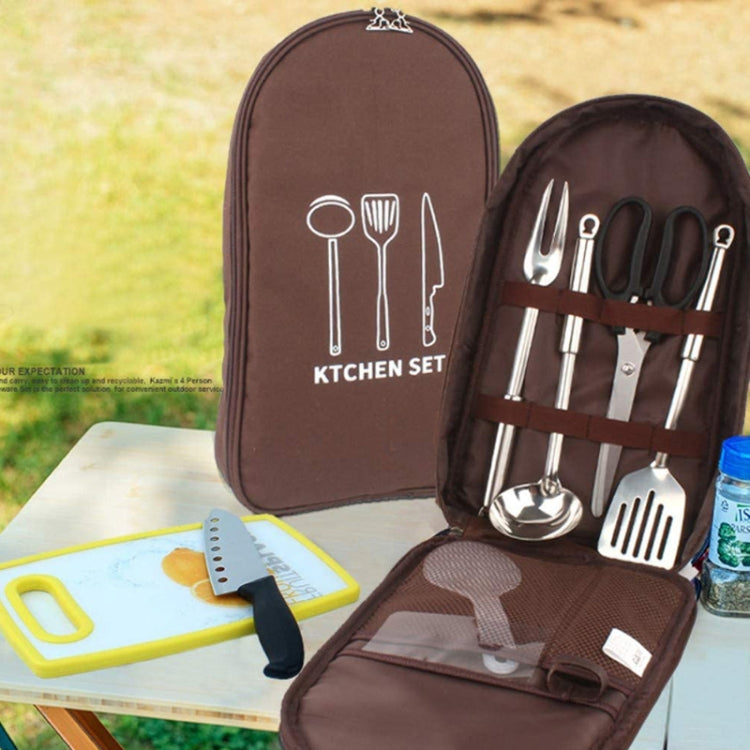 Outdoor Camping Kitchen Utensils Portable Storage Bag Picnic Flatware Supplies(Khaki)