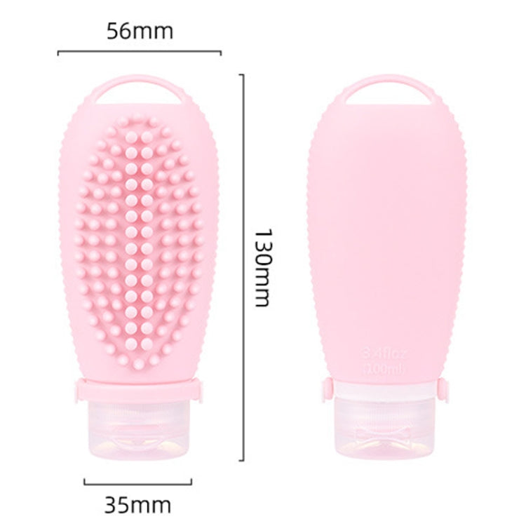 100ml 2 In1 Travel Dispenser Bottle Silicone Portable Massage Brush Shampoo Lotion Divider Bottle(Light Green)