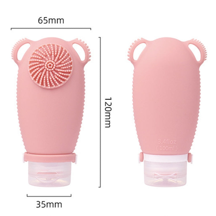 100ml Travel Cleaning Lotion Dispenser Bottle With Washing Brush Cosmetic Shampoo Storage Bottle(Light Pink)