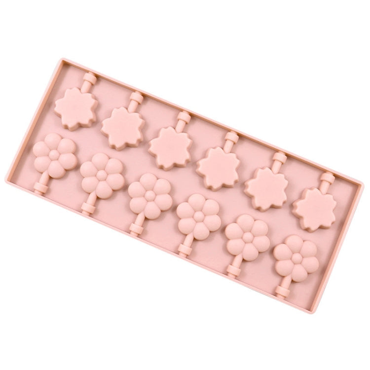 12 Grids Cherry Blossom Lollipop Mould Chocolate Chip Molds(Pink Without Sticks)