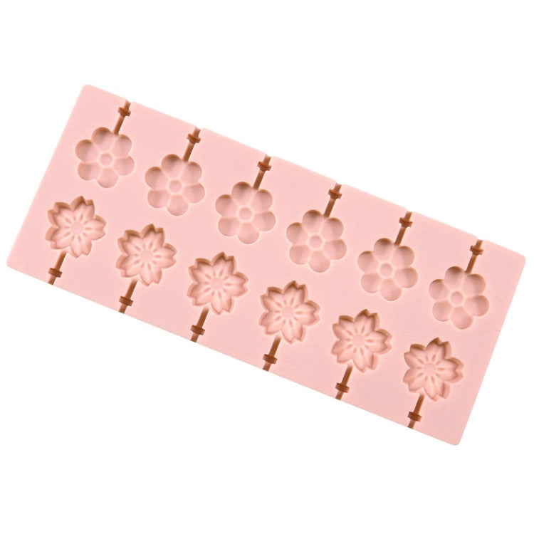 12 Grids Cherry Blossom Lollipop Mould Chocolate Chip Molds(Pink Without Sticks)