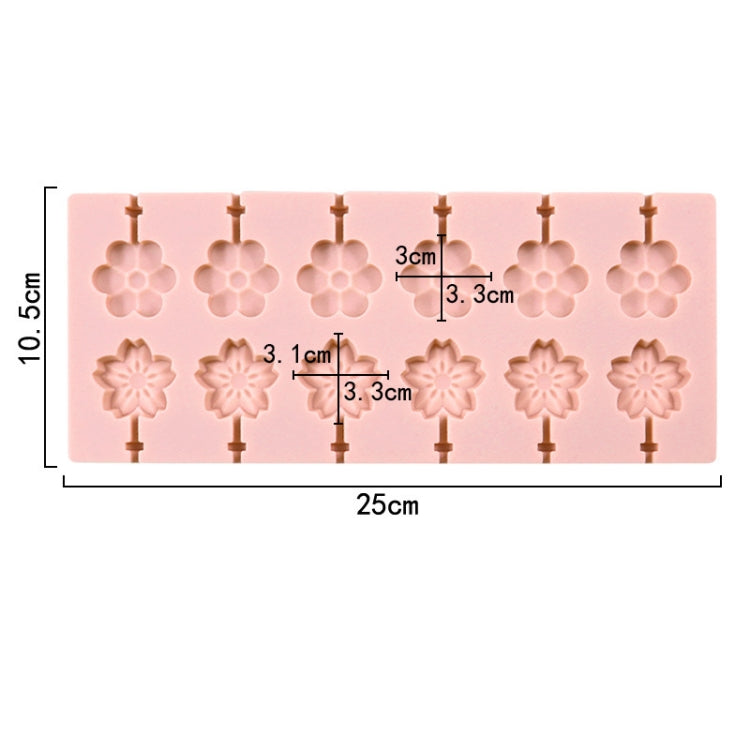12 Grids Cherry Blossom Lollipop Mould Chocolate Chip Molds(Pink Without Sticks)