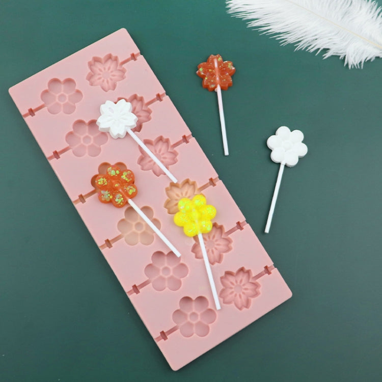 12 Grids Cherry Blossom Lollipop Mould Chocolate Chip Molds(Pink Without Sticks)