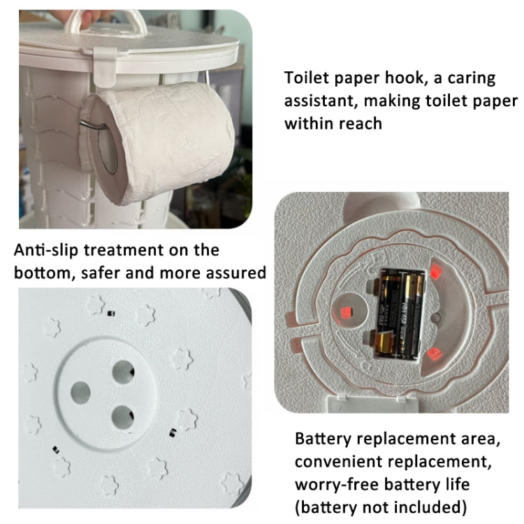 Retractable Portable Travel Toilet Collapsible Stool for Outdoors Fishing Camping With Light White