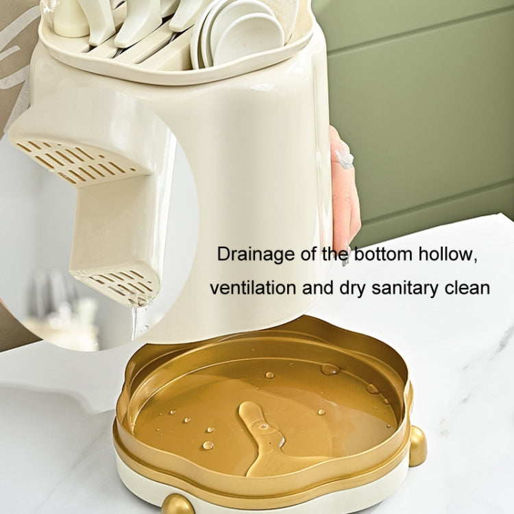 Kitchen Rotating Knife Rack Multi-functional Cutlery Shelf Home All-in-One Chopsticks Storage Rack(Pearl White)