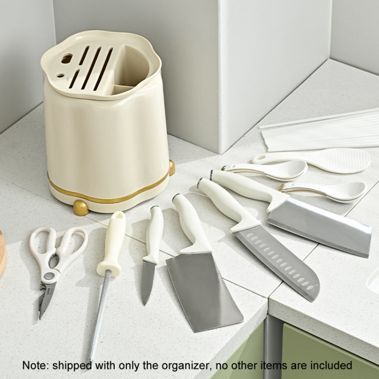 Kitchen Rotating Knife Rack Multi-functional Cutlery Shelf Home All-in-One Chopsticks Storage Rack(Pearl White)
