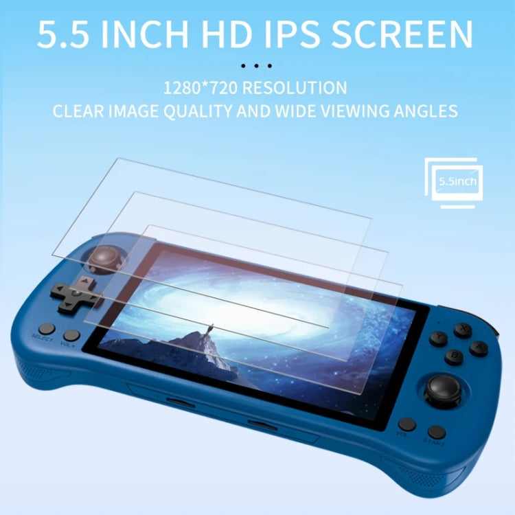 POWKIDDY X55 Game Console 5.5 Inch 1280 X 720 IPS Screen RK3566 Linux System Open-Source Retro Video Player 16GB+64GB(Blue)
