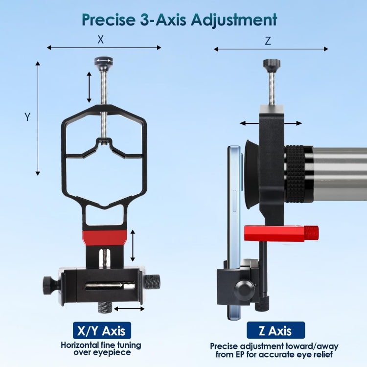 Tridaptor Digiscoping Adapter 3-Axis Telescope Phone Mount For Binocular Monocular Microscope With Bluetooth