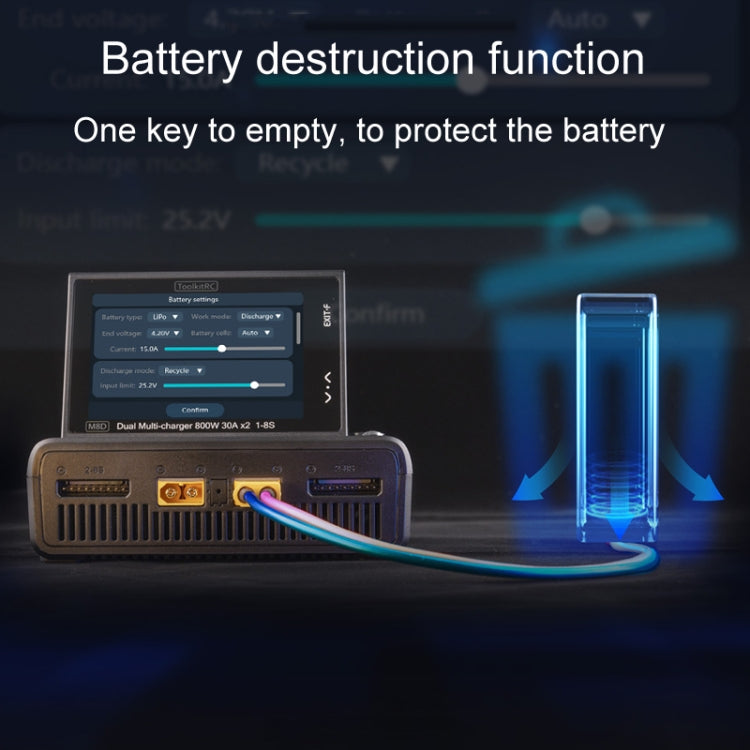 ToolkitRC M8D Colored Screen Dual Drone Aerial Powerful Balance Battery Charger(Black)