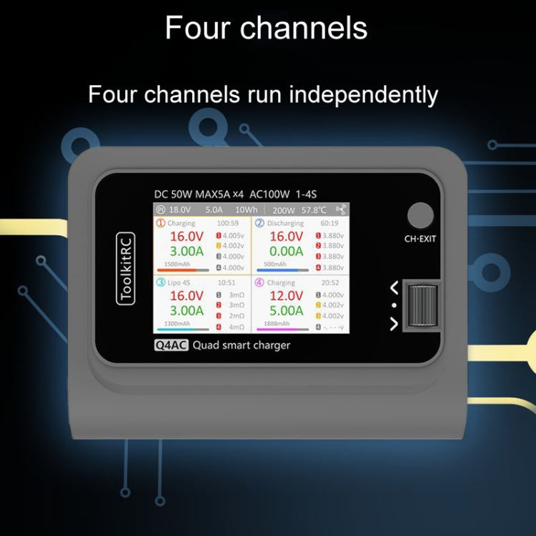 ToolkitRC Q4AC Four-Channel Airplanes And Drones Model Li-Po Battery Balance Charger(EU Plug)