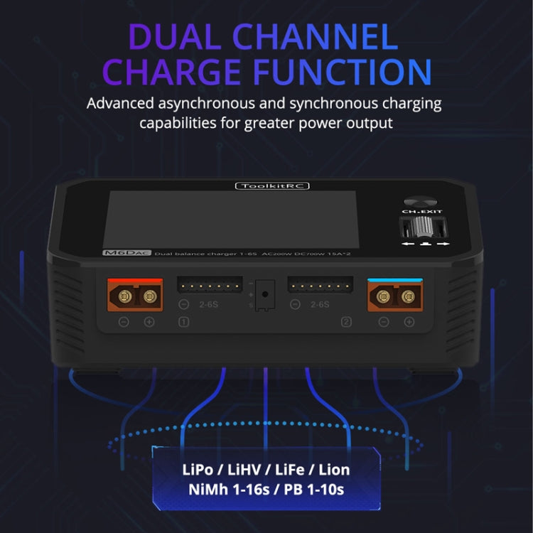 ToolkitRC M6DAC Dual Way Aeromodelling Drone Li-Po Battery Balance Charger(EU Plug)