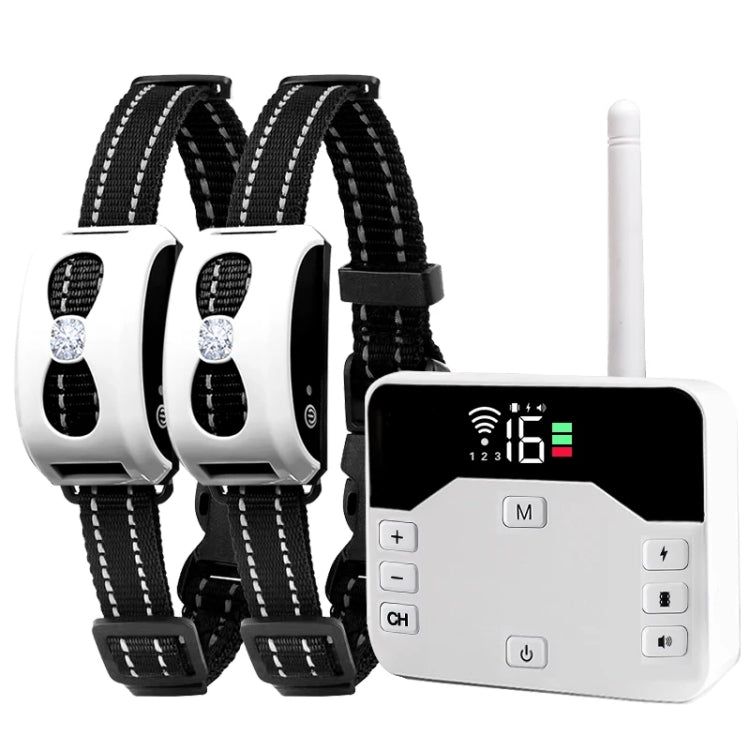 1 Drag 2 Pet Electronic Fence Wireless Stop Barker Outdoor Dog Collar Remote Control Dog Trainer(White)