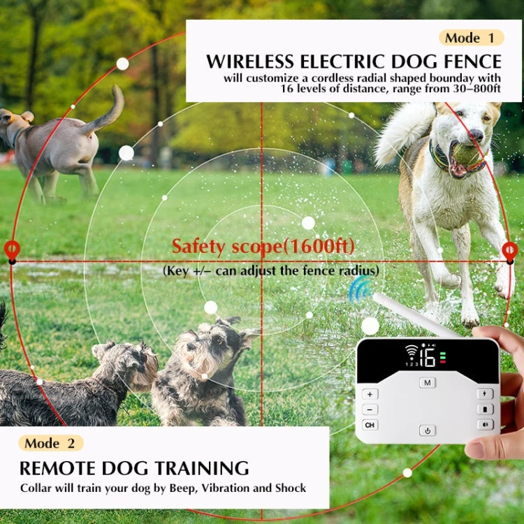 1 Drag 3 Pet Electronic Fence Wireless Stop Barker Outdoor Dog Collar Remote Control Dog Trainer(White)