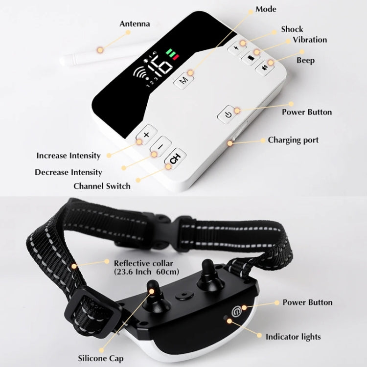 1 Drag 1 Pet Electronic Fence Wireless Stop Barker Outdoor Dog Collar Remote Control Dog Trainer(White)