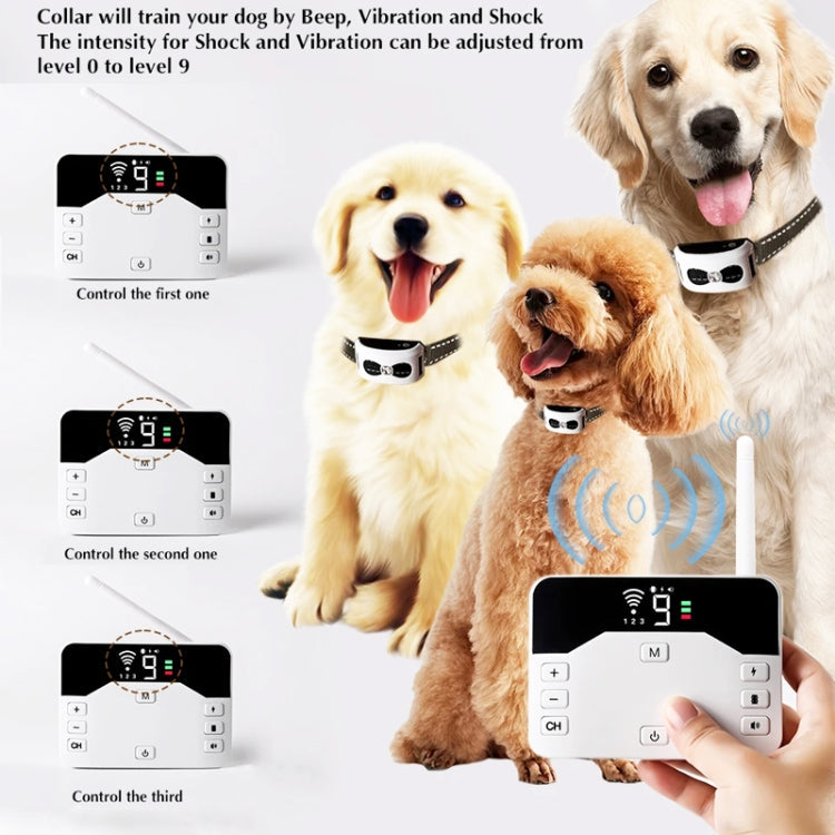 1 Drag 3 Pet Electronic Fence Wireless Stop Barker Outdoor Dog Collar Remote Control Dog Trainer(White)