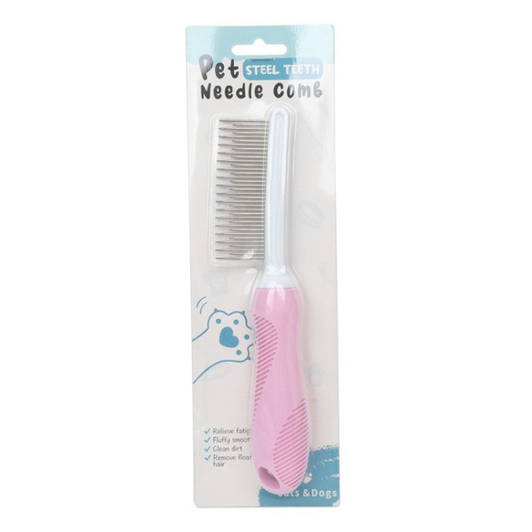 Pet Cats Grooming Needle Comb Dogs De-Floating Hair Cleaning Comb, Style: Long And Short Teeth (Pink)