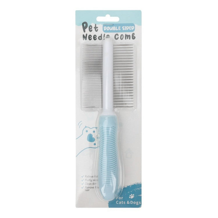 Pet Cats Grooming Needle Comb Dogs De-Floating Hair Cleaning Comb, Style: Two-side Teeth (Blue)