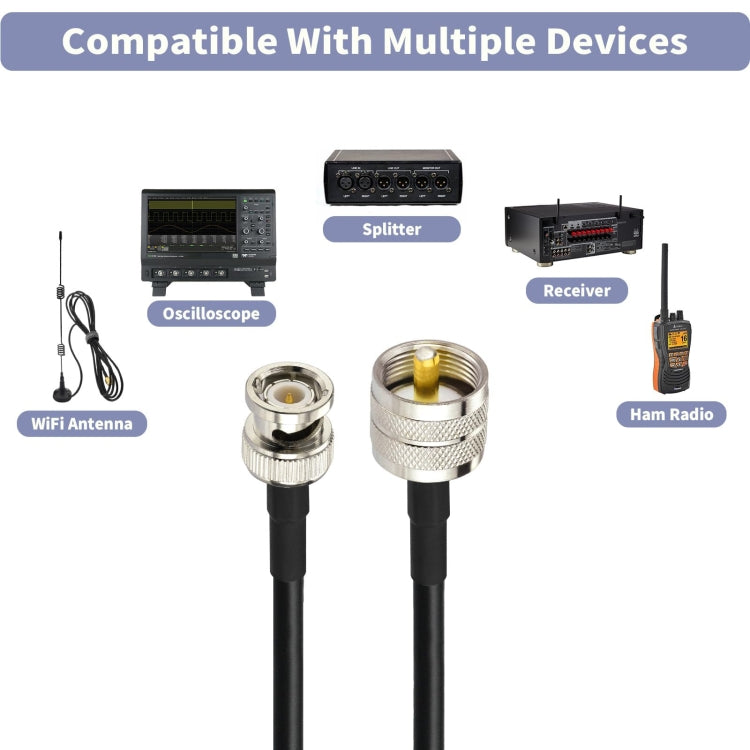 8m BNC Male To UHF Male RG58 Adapter Cable